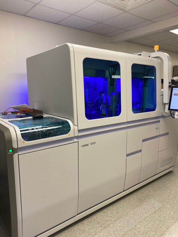 The Roche cobas 6800 on delivery at Texas Health Huguley Hospital